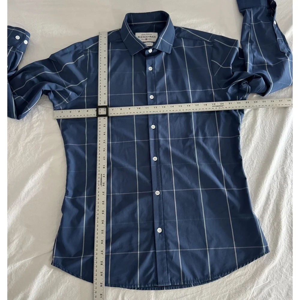 Mizzen + Main Blue Check Sz Large Trim‎ Fit Leeward Collection Long Sleeve Shirt